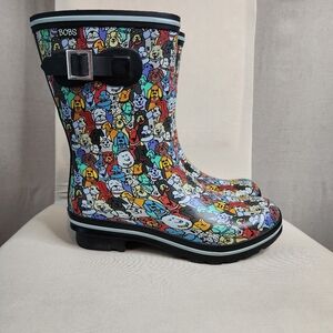 BOBS for Dogs Skechers Women Waterproof Rubber Rain Boots Size 8 Blue/Black Trim